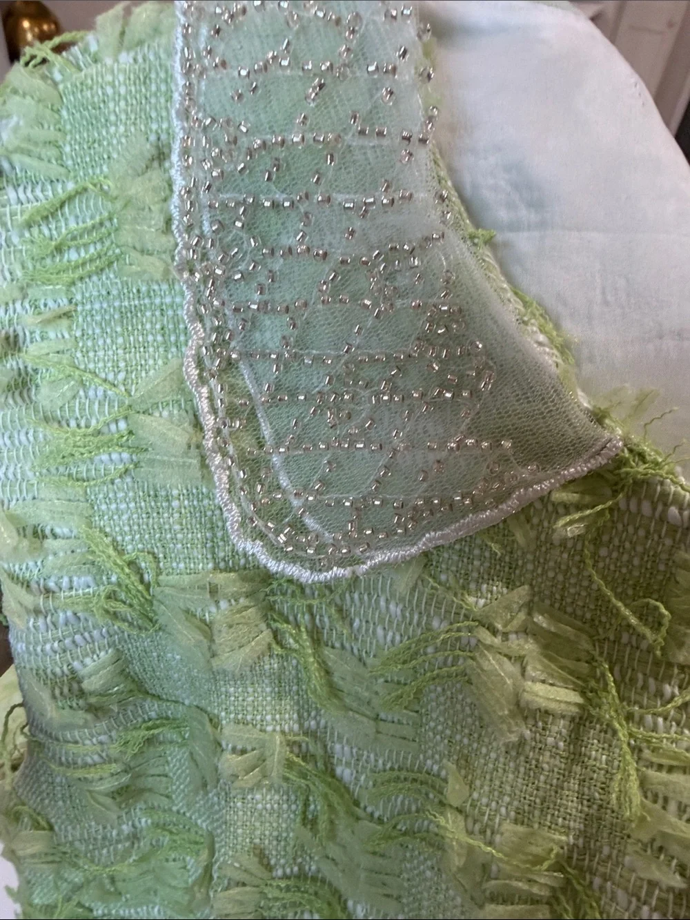 Pistachio Green Tweed Fringe Matching Set Peter Pan Collar Size S